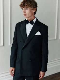 Zwart - Signature Nova Fides 100% Italian Wool Double Breasted Tuxedo Suit Jacket