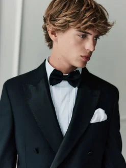 Zwart - Signature Nova Fides 100% Italian Wool Double Breasted Tuxedo Suit Jacket