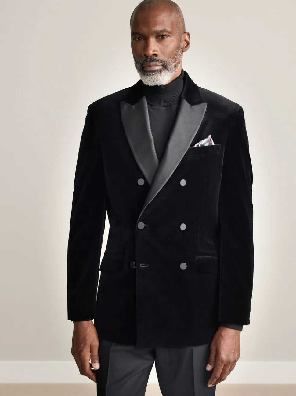 Zwart - Signature Pontoglio Italiaanse fluwelen double-breasted blazer