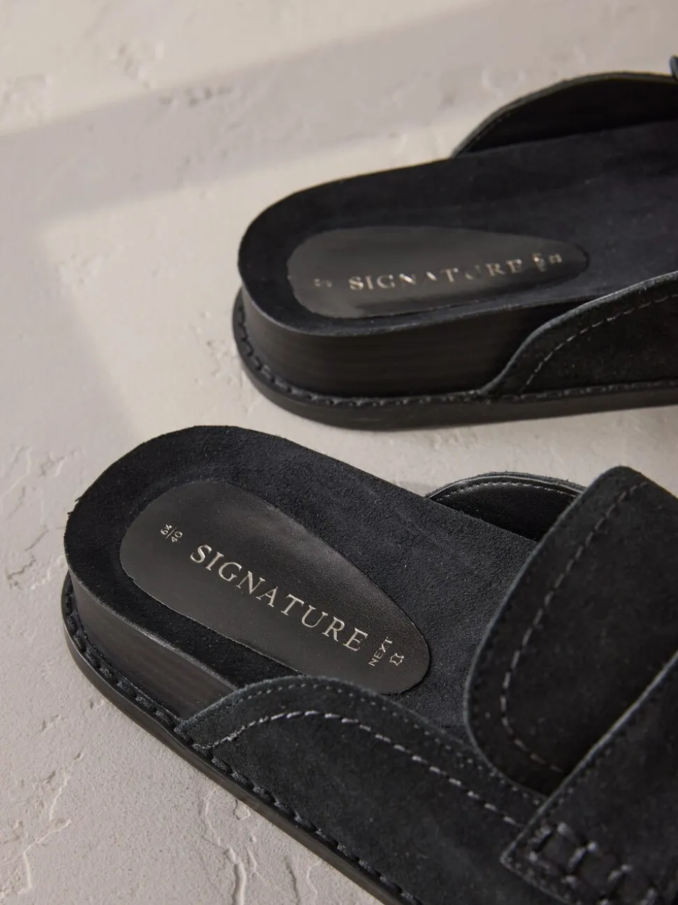 Zwart - Signature Premium leren suède muiltjes met franje en voetbed