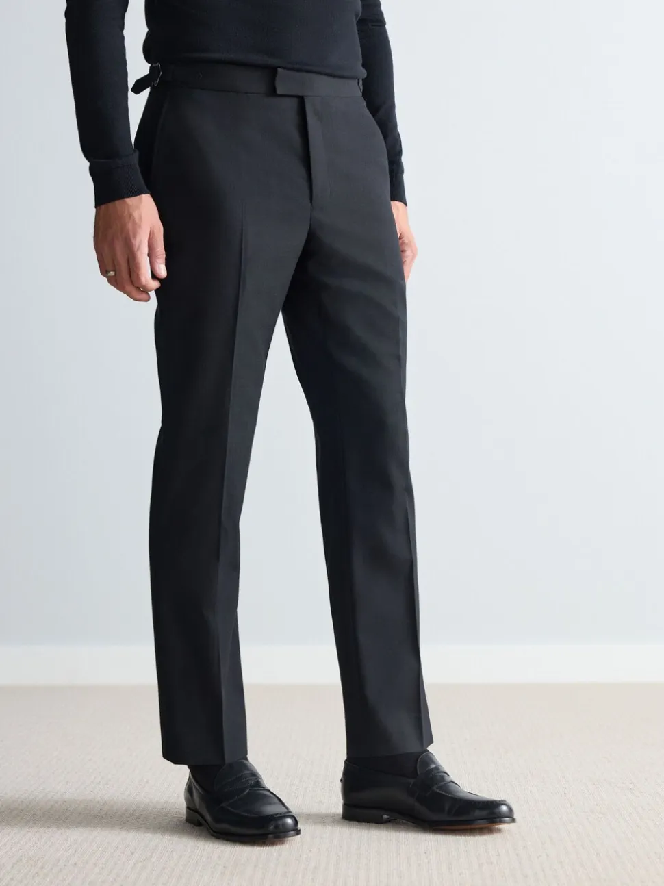 Zwart - Signature Smart Textured Italiaanse wollen broek met zijverstellers