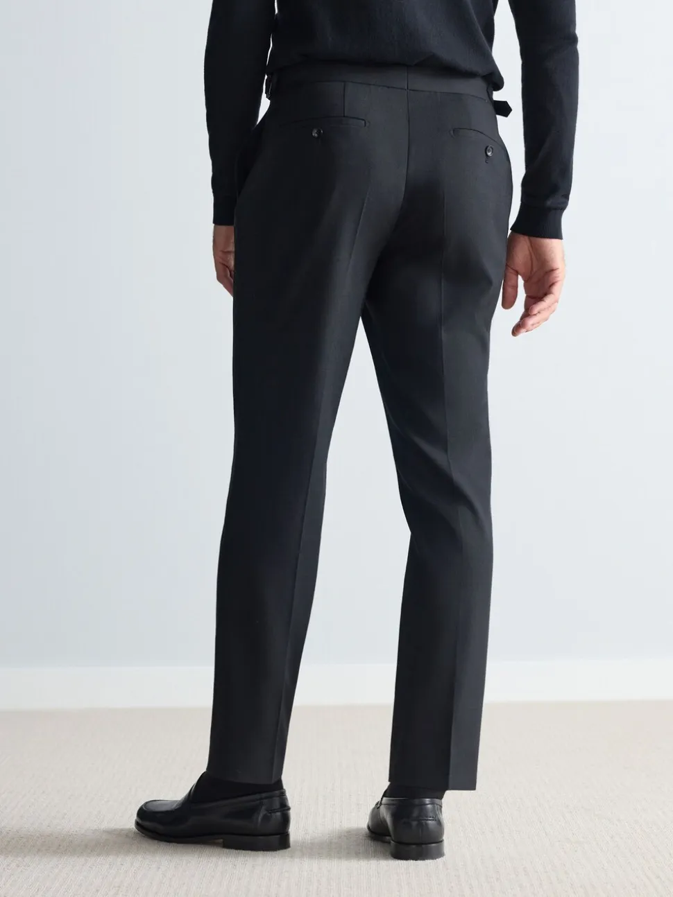 Zwart - Signature Smart Textured Italiaanse wollen broek met zijverstellers