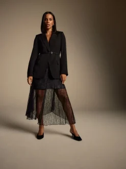 Zwart - Single Breasted Skinny Belt Blazer