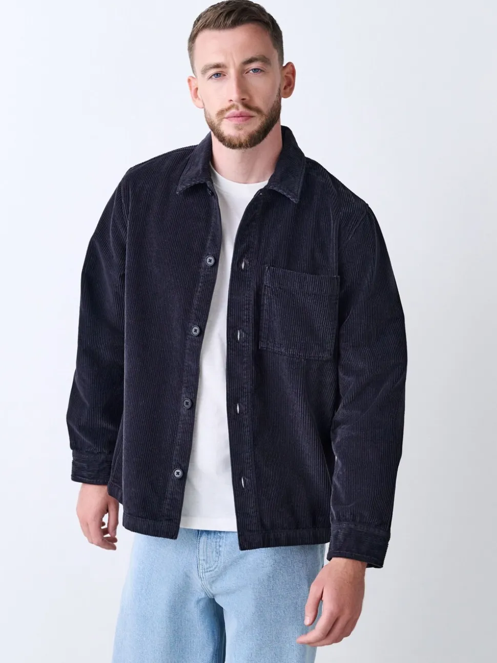 Zwart - Single pocket Corduroy Shacket Overshirt