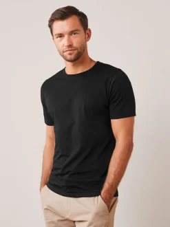 Zwart - Slim Fit - Essentieel katoenen T-shirt met ronde hals