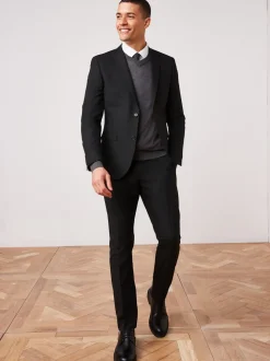 Zwart - Slim Fit - Kostuum met twee knopen: colbert
