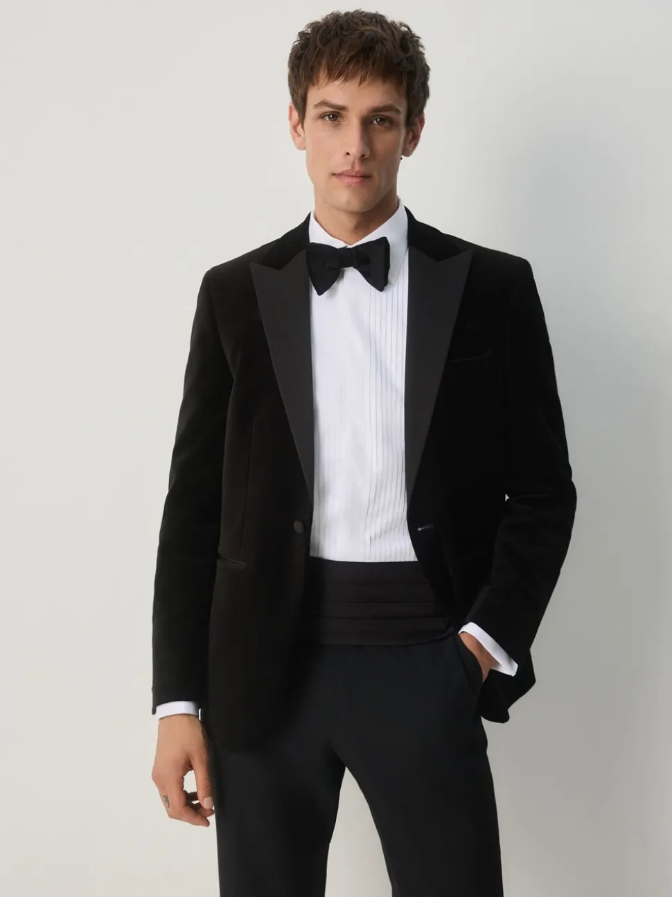 Zwart - Slim Fit - Motionflex stretchyfluwelen Blazer