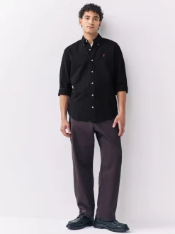 Zwart - Slim Fit - Oxford-hemd met lange mouwen