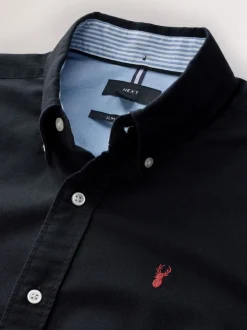 Zwart - Slim Fit - Oxford-hemd met lange mouwen