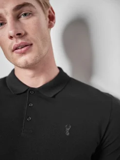 Zwart - Slim Fit - Piqué poloshirt met korte mouwen