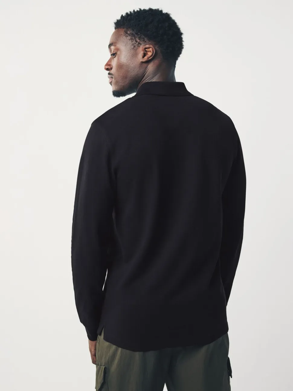 Zwart - Slim Fit - Piqué polo met lange mouwen