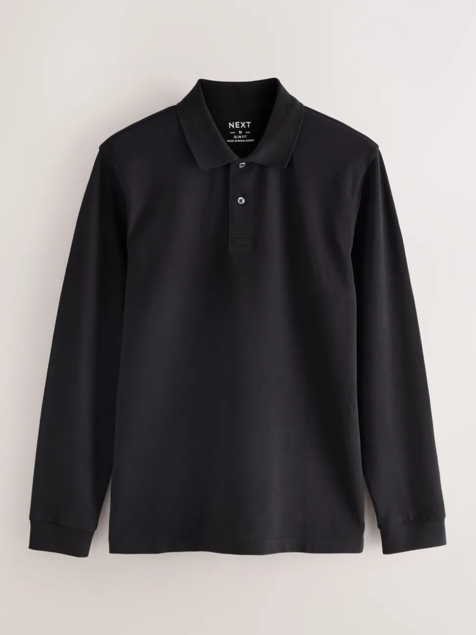 Zwart - Slim Fit - Piqué polo met lange mouwen