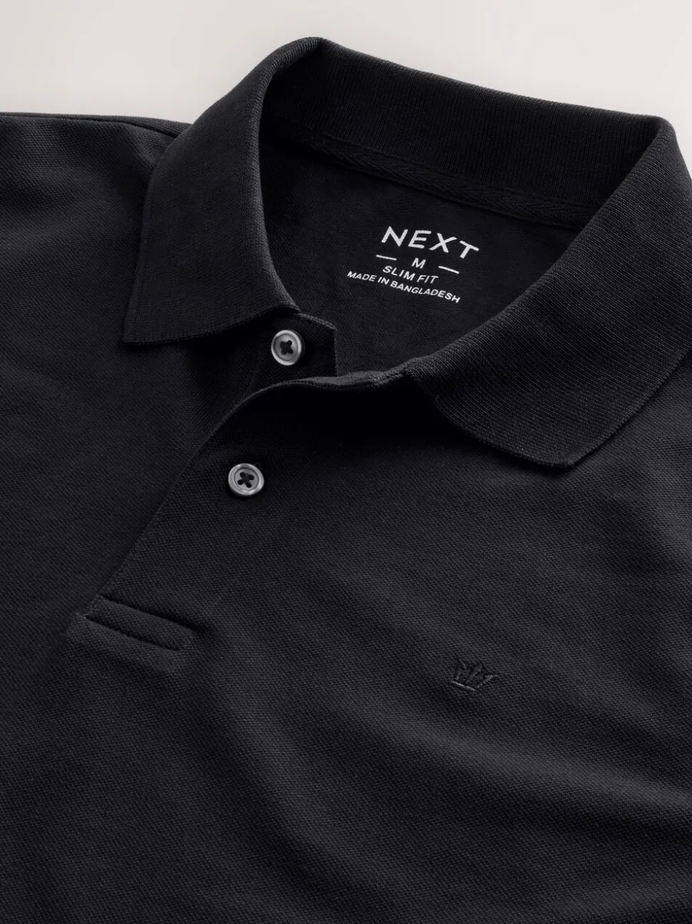 Zwart - Slim Fit - Piqué polo met lange mouwen