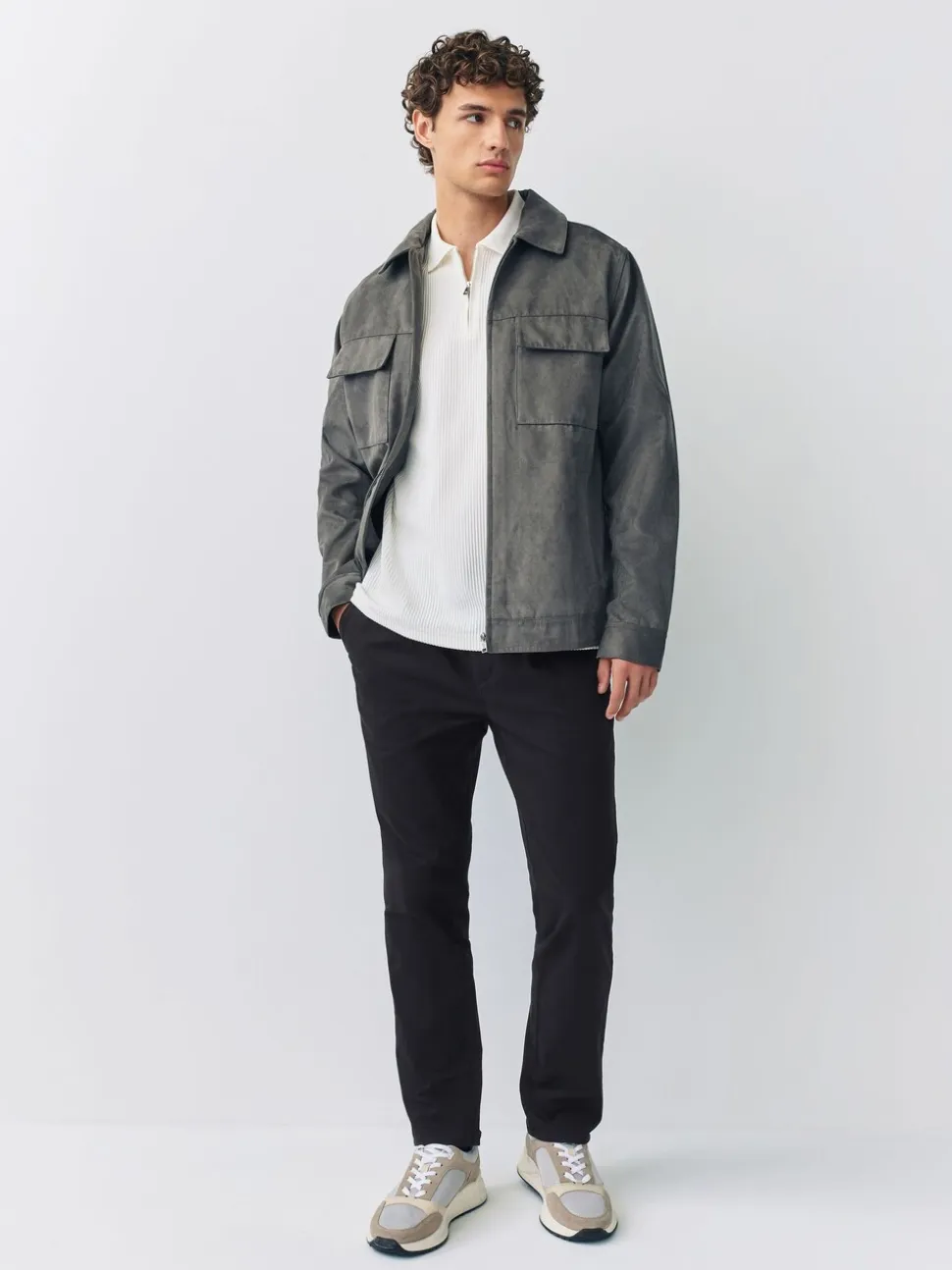 Zwart - Slim Fit - Pleated Stretch Chinos Trousers With Elasticated Waist