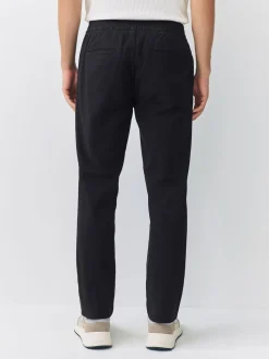 Zwart - Slim Fit - Pleated Stretch Chinos Trousers With Elasticated Waist