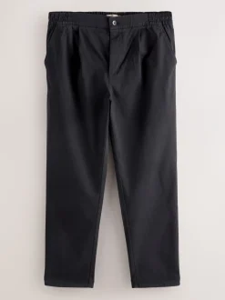 Zwart - Slim Fit - Pleated Stretch Chinos Trousers With Elasticated Waist