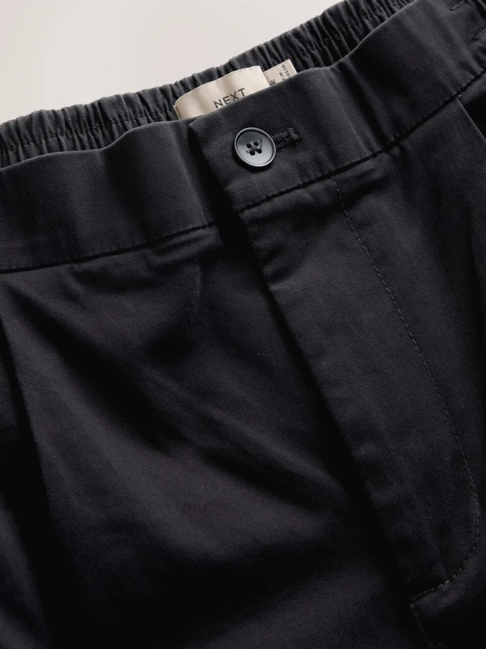 Zwart - Slim Fit - Pleated Stretch Chinos Trousers With Elasticated Waist