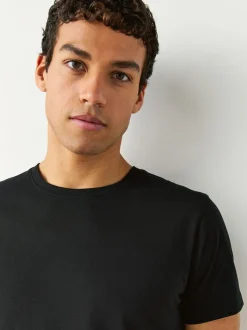 Zwart - Slim Fit - Set van 5 100% katoenen T-shirts met laagjes
