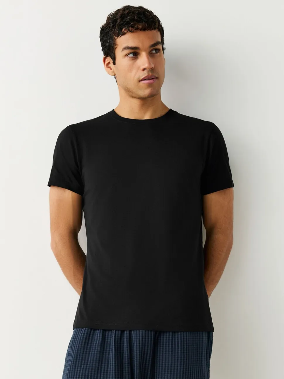 Zwart - Slim Fit - Set van 2 100% katoenen T-shirts met laagjes