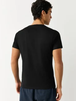 Zwart - Slim Fit - Set van 2 100% katoenen T-shirts met laagjes