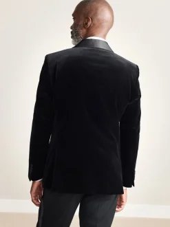 Zwart - Slim Fit - Signature Pontoglio Italiaanse fluwelen blazer met sjaalkraag