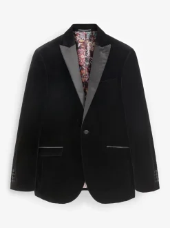 Zwart - Slim Fit - Signature Pontoglio Italiaanse fluwelen blazer