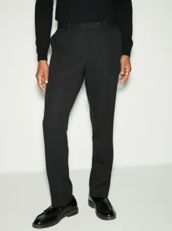 Zwart - Slim Fit - Smokingpantalon met biesdetail en textuur