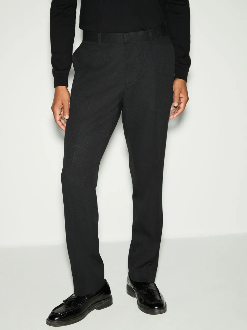 Zwart - Slim Fit - Smokingpantalon met biesdetail en textuur