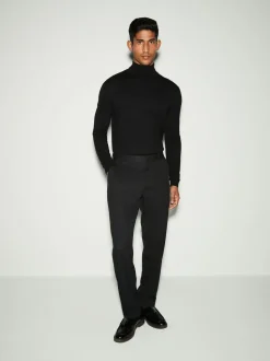 Zwart - Slim Fit - Smokingpantalon met biesdetail en textuur