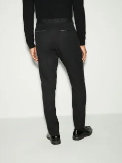 Zwart - Slim Fit - Smokingpantalon met biesdetail en textuur