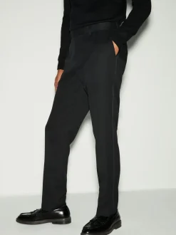 Zwart - Slim Fit - Smokingpantalon met biesdetail en textuur