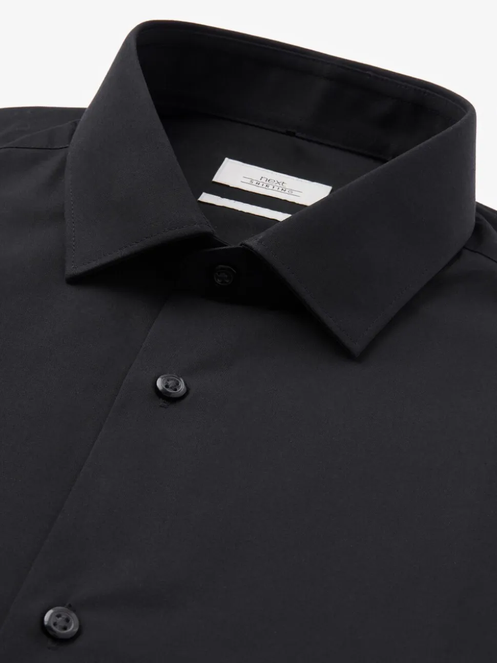 Zwart - Slim Fit - Strijkvrij net overhemd met enkele manchet