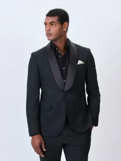 Zwart - Slim Fit Jacquard Tuxedo Suit Jacket