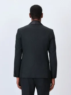 Zwart - Slim Fit Jacquard Tuxedo Suit Jacket