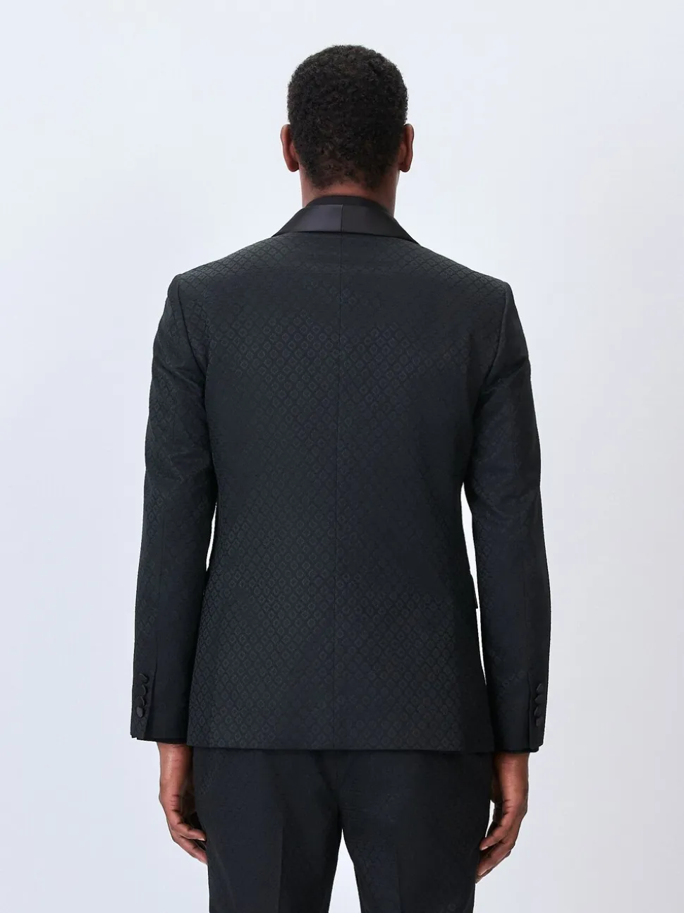 Zwart - Slim Fit Jacquard Tuxedo Suit Jacket