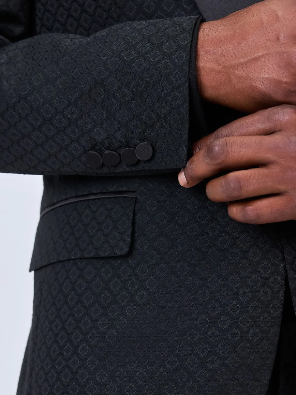 Zwart - Slim Fit Jacquard Tuxedo Suit Jacket