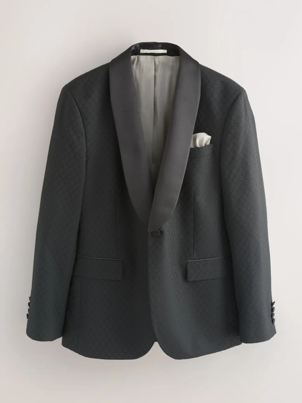 Zwart - Slim Fit Jacquard Tuxedo Suit Jacket