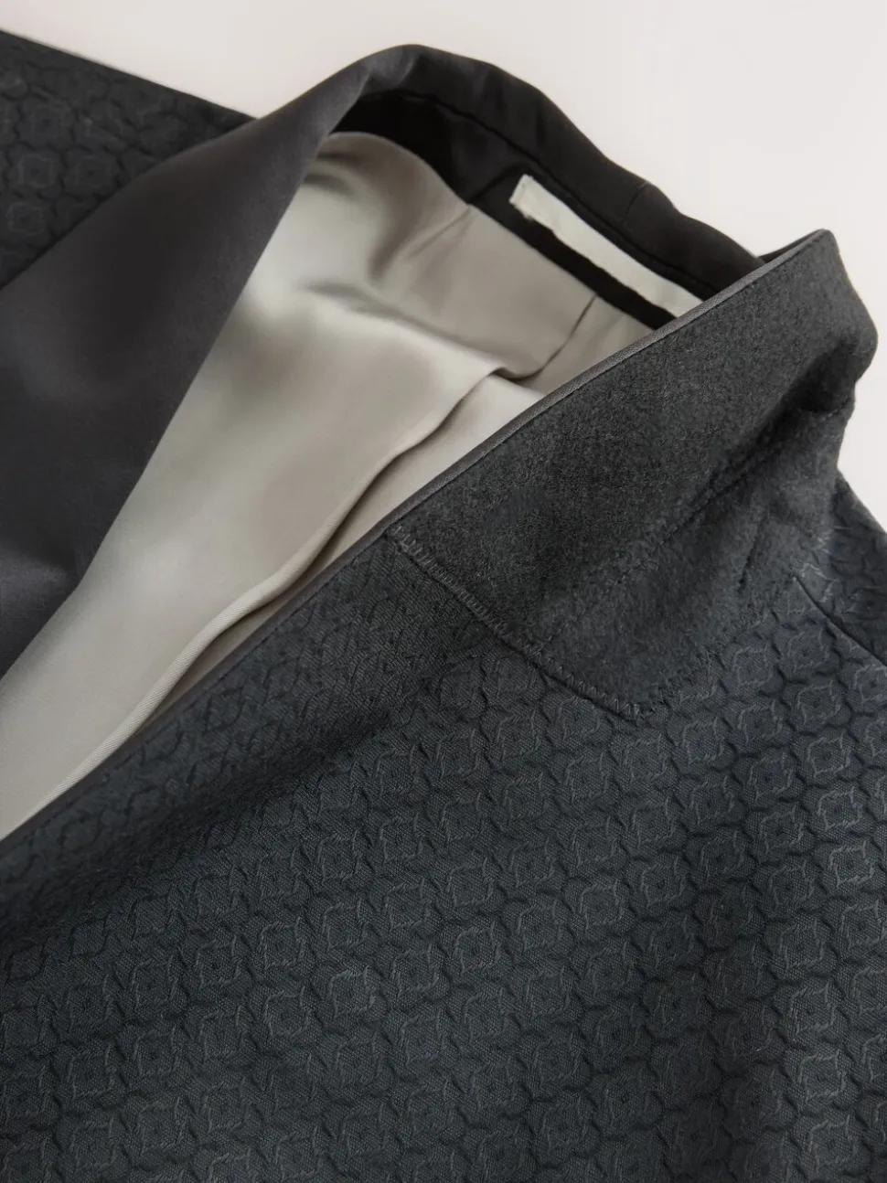 Zwart - Slim Fit Jacquard Tuxedo Suit Jacket
