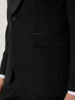 Zwart - Slim Fit Sequin Tuxedo Suit Jacket