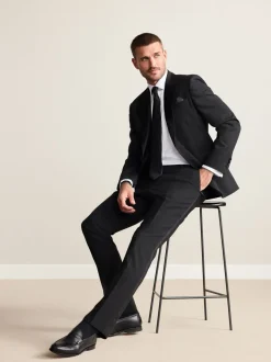 Zwart - Slim Fit Signature Nova Fides 100% Italian Wool Tuxedo Suit Trousers