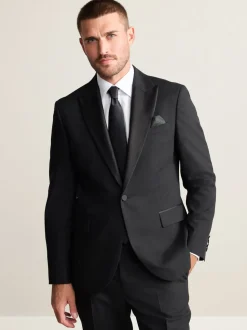Zwart - Slim Fit Signature Nova Fides 100% Italian Wool Tuxedo Suit Jacket
