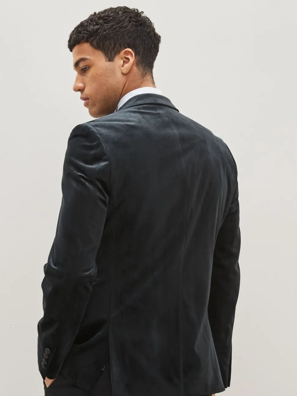 Zwart - Slim-fit fluwelen blazer met dubbele rij knopen