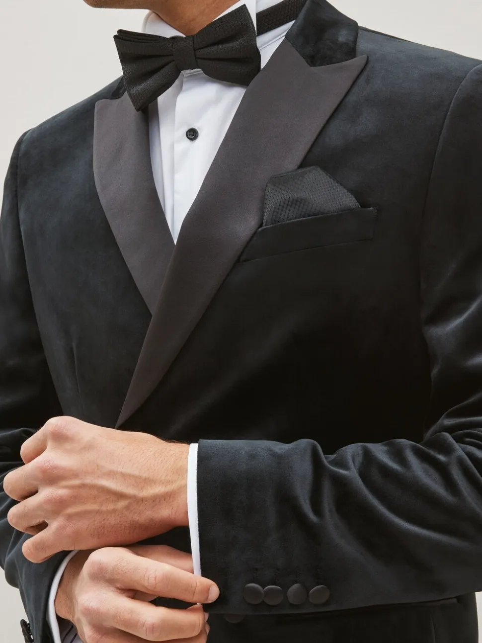Zwart - Slim-fit fluwelen blazer met dubbele rij knopen