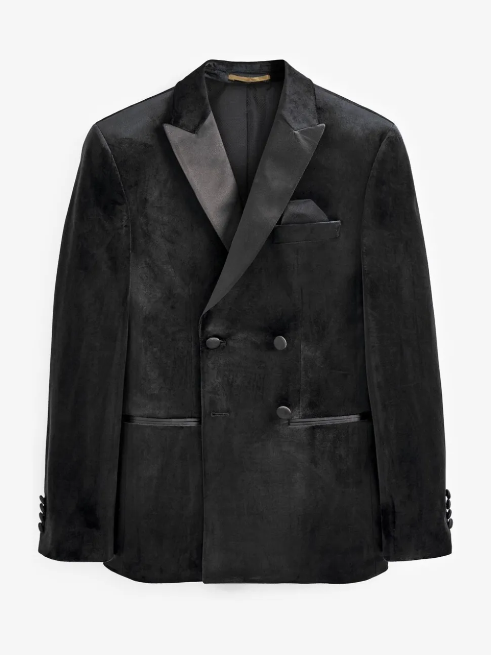 Zwart - Slim-fit fluwelen blazer met dubbele rij knopen
