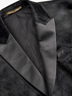 Zwart - Slim-fit fluwelen blazer met dubbele rij knopen