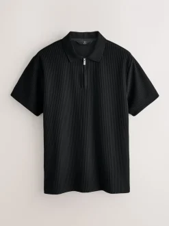 Zwart - Smart poloshirt met textuur en rits