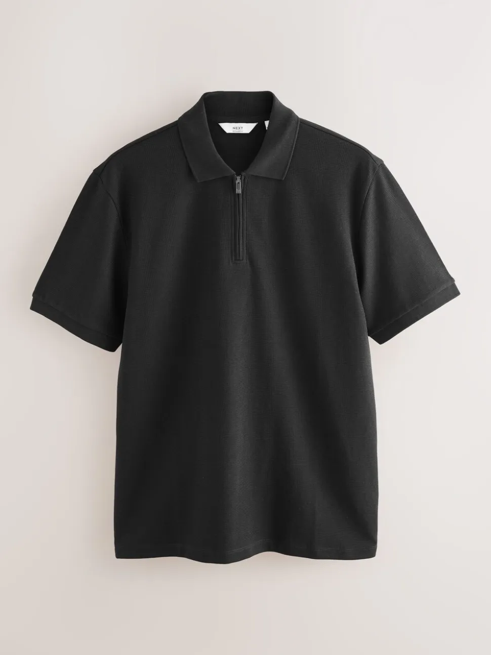 Zwart - Smart poloshirt met textuur en rits