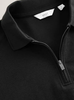 Zwart - Smart poloshirt met textuur en rits
