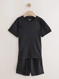 Zwart - Sportset van T-shirt en short (3-16 jr)