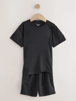 Zwart - Sportset van T-shirt en short (3-16 jr)
